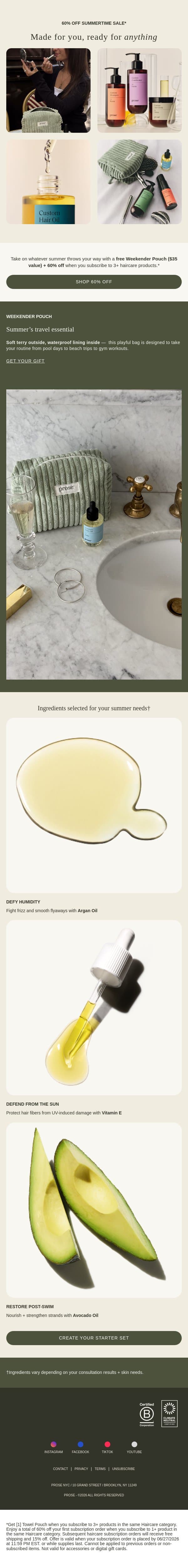 60% off your summer routine ☀️ email from Prose screenshot