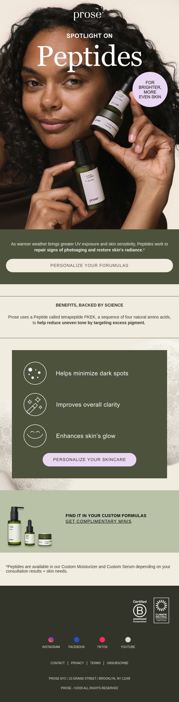 Your dark spots are craving Peptides 🕶️ email from Prose screenshot