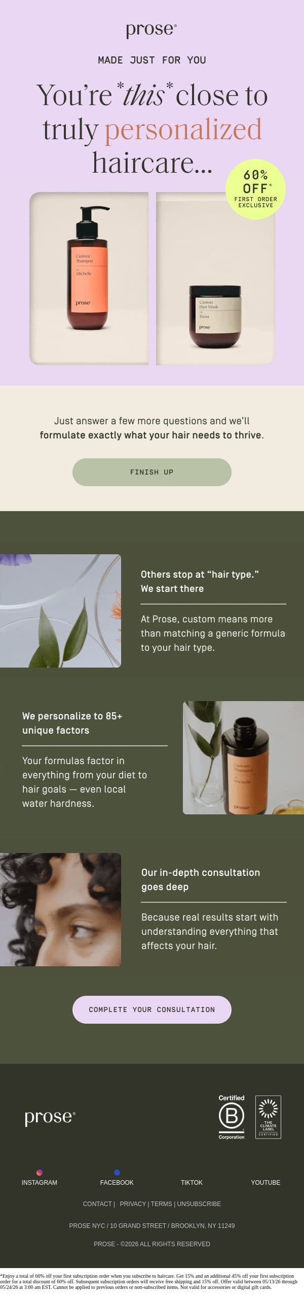 Hi , your personalized formulas are just a few clicks away email from Prose screenshot