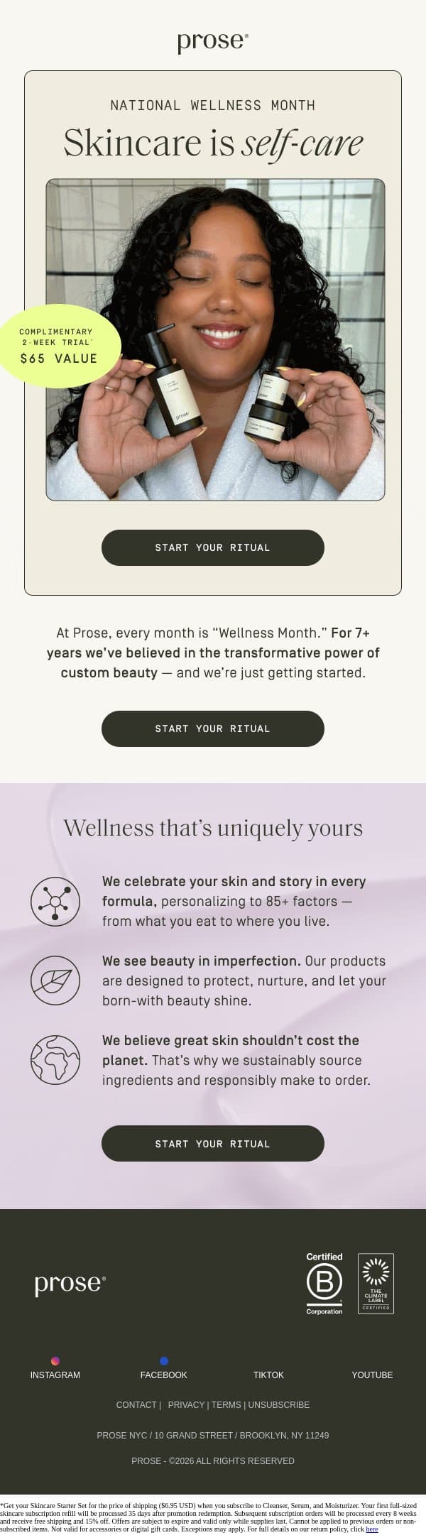 Let's celebrate your skin email from Prose screenshot