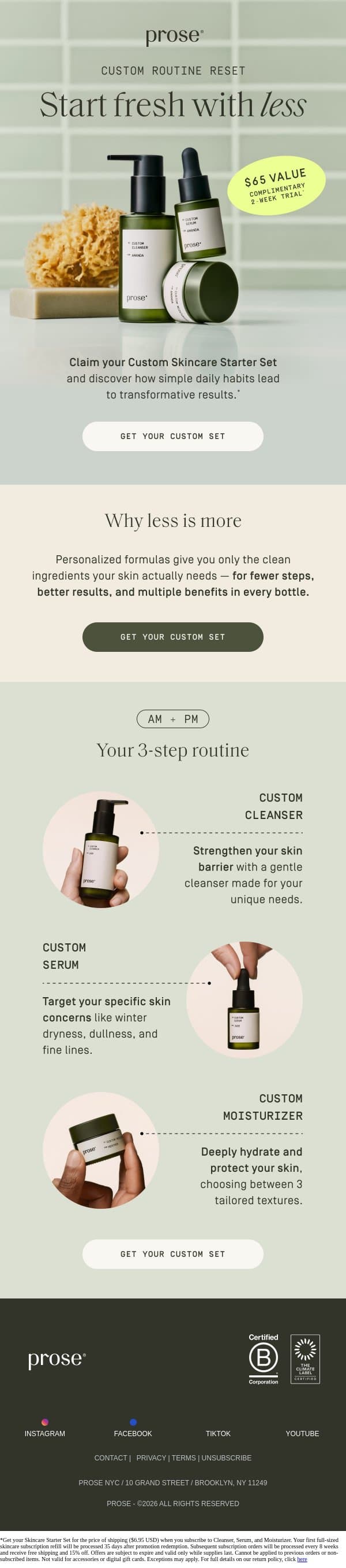 A $65 gift to simplify your routine? email from Prose screenshot