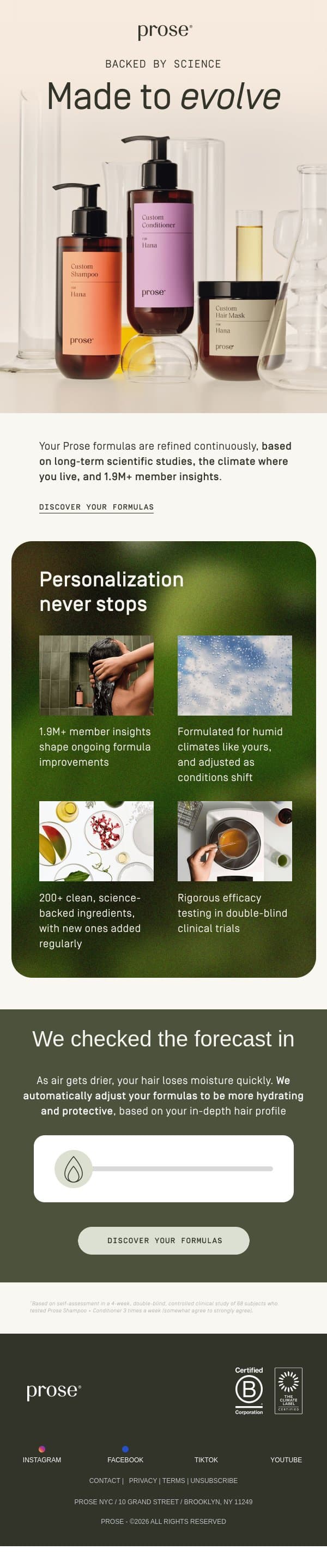 Made for the humid air in your city email from Prose screenshot