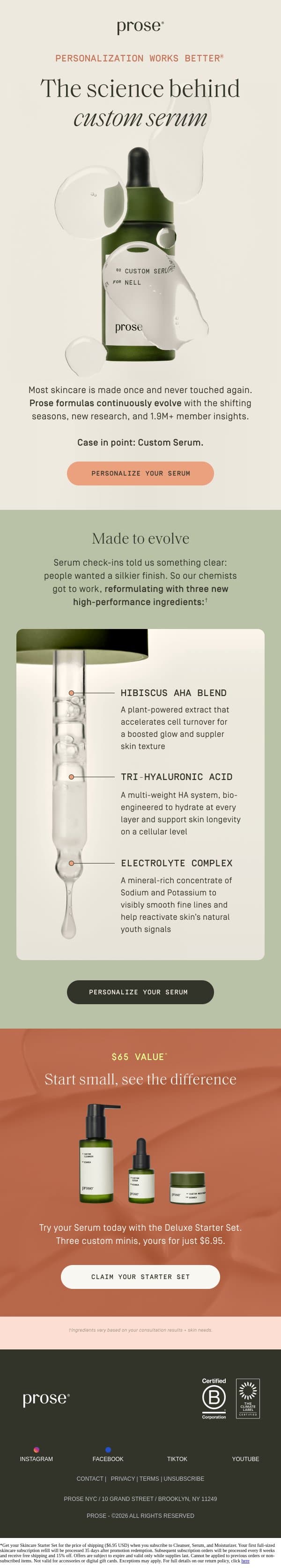 Skincare that listens and learns 👂 email from Prose screenshot
