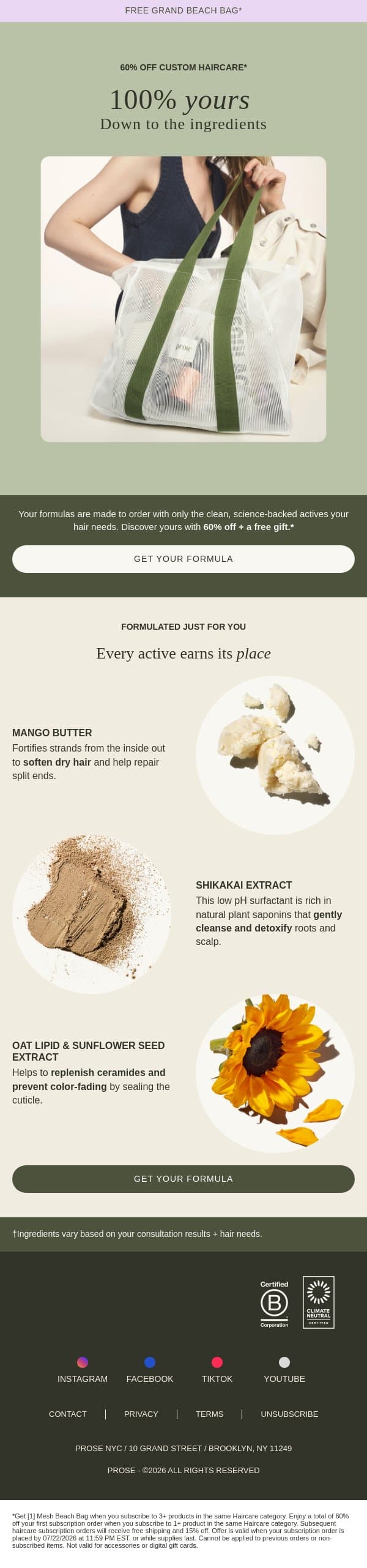 Haircare that's 100% yours email from Prose screenshot