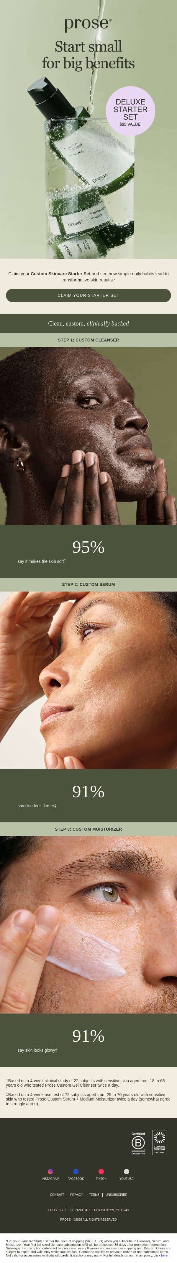 Try custom skincare for only $6.95 email from Prose screenshot