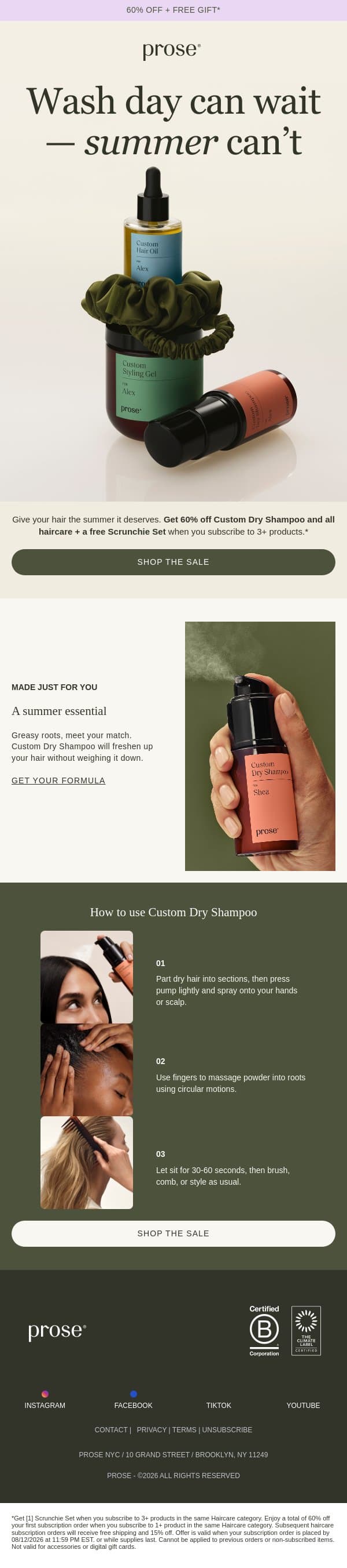 Wash day can wait email from Prose screenshot