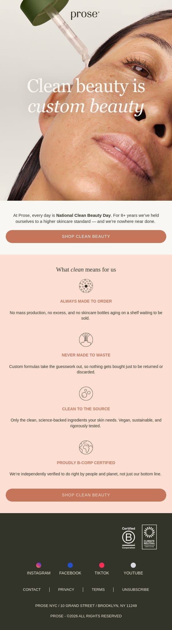Everyone says clean beauty… email from Prose screenshot