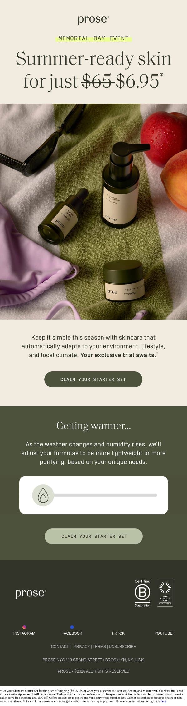 🏖️ MEMORIAL DAY starts now 🏖️ email from Prose screenshot