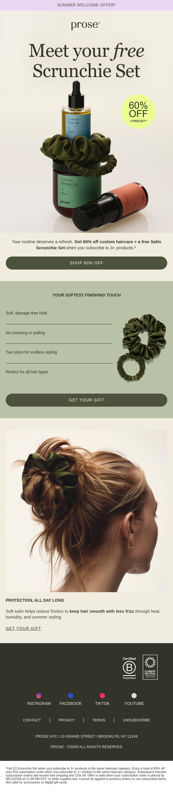 60% Off Summer Welcome Offer 🎀 email from Prose screenshot