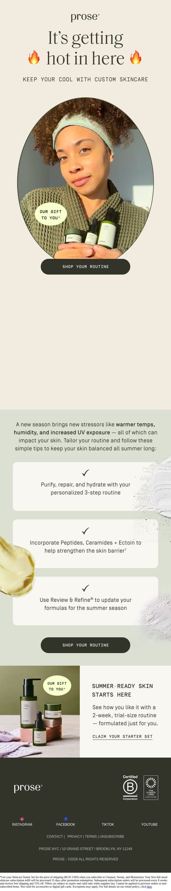 Skin feeling the heat? email from Prose screenshot