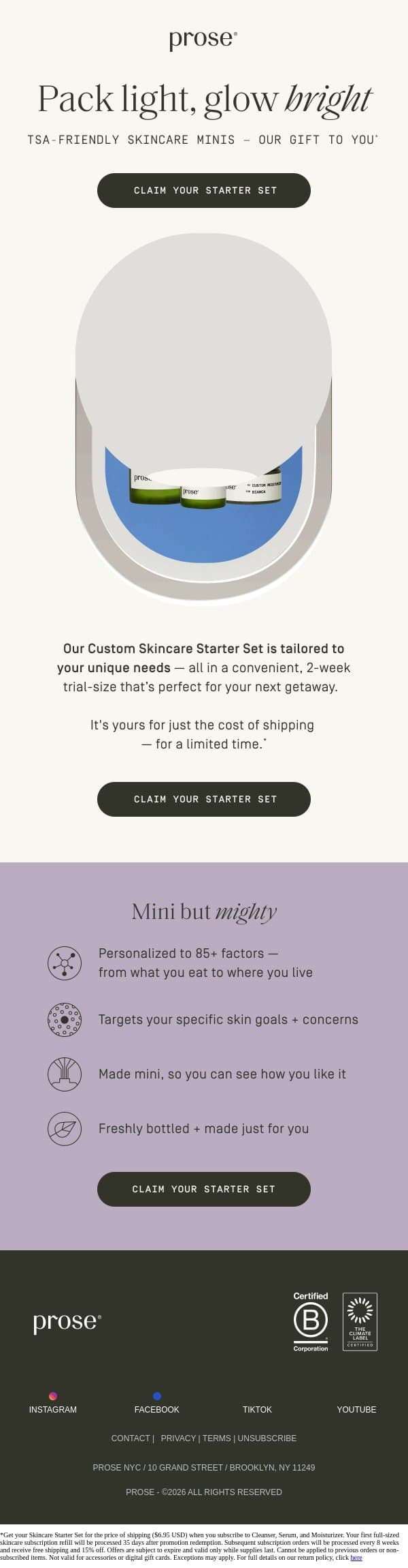 This routine fits your carry-on email from Prose screenshot