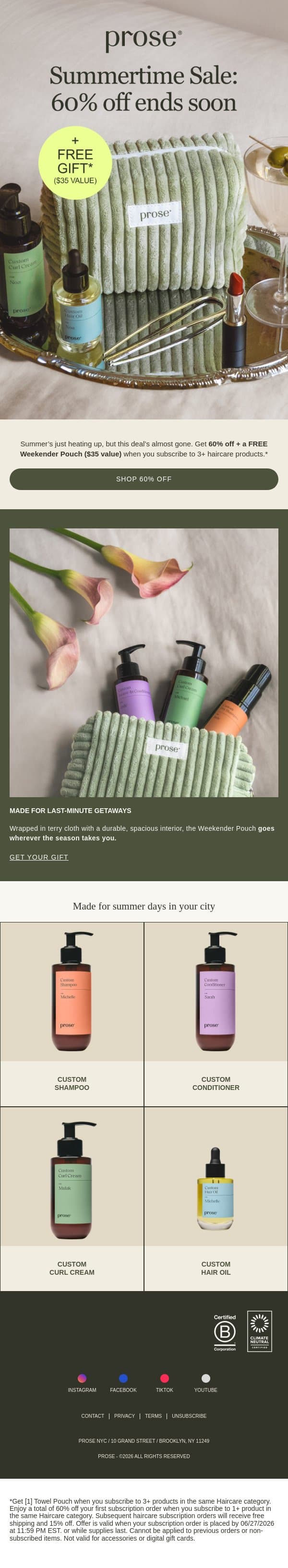 Last call for the Summertime Sale email from Prose screenshot