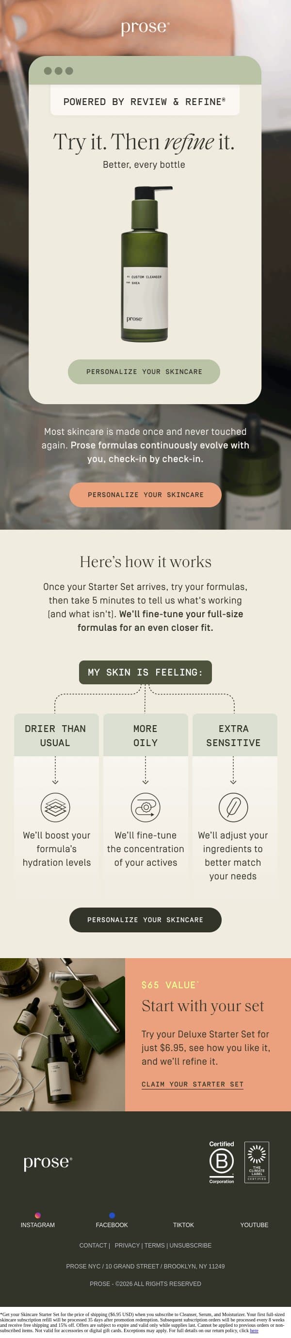 Skincare made to evolve for you email from Prose screenshot