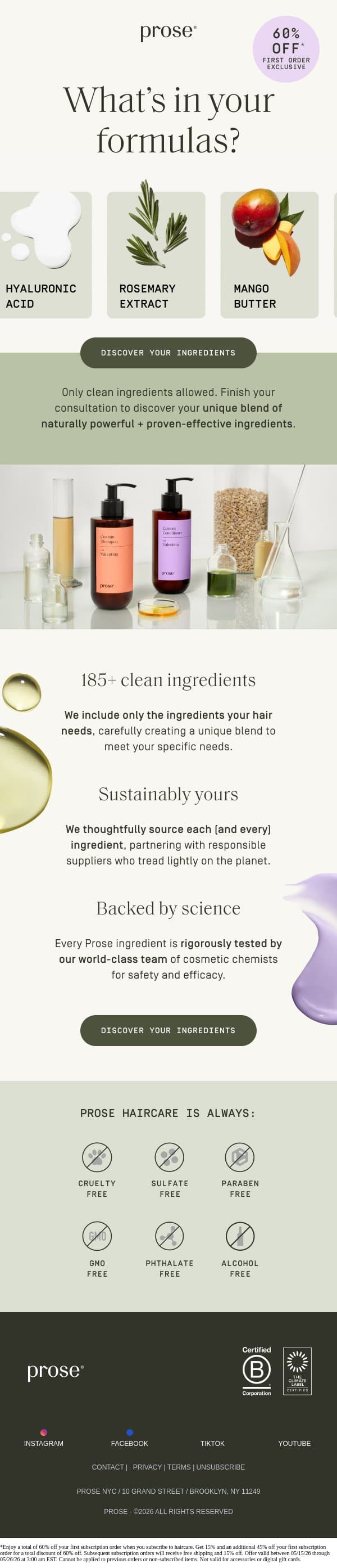 Want a cleaner shampoo, ? email from Prose screenshot