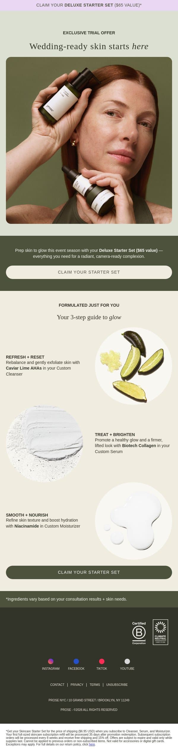 Is your skin ready for wedding season, beautiful? email from Prose screenshot