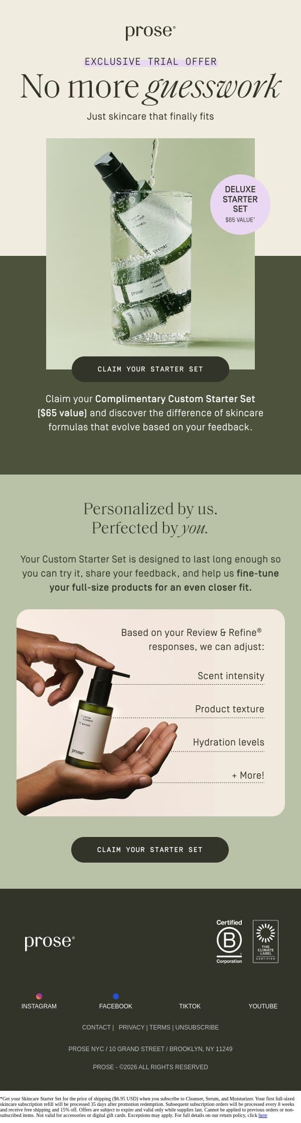 Complimentary skincare? email from Prose screenshot