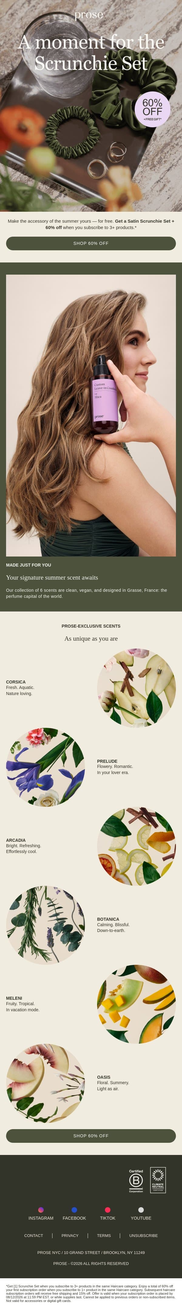Satin scrunchies + summer scents this way → email from Prose screenshot