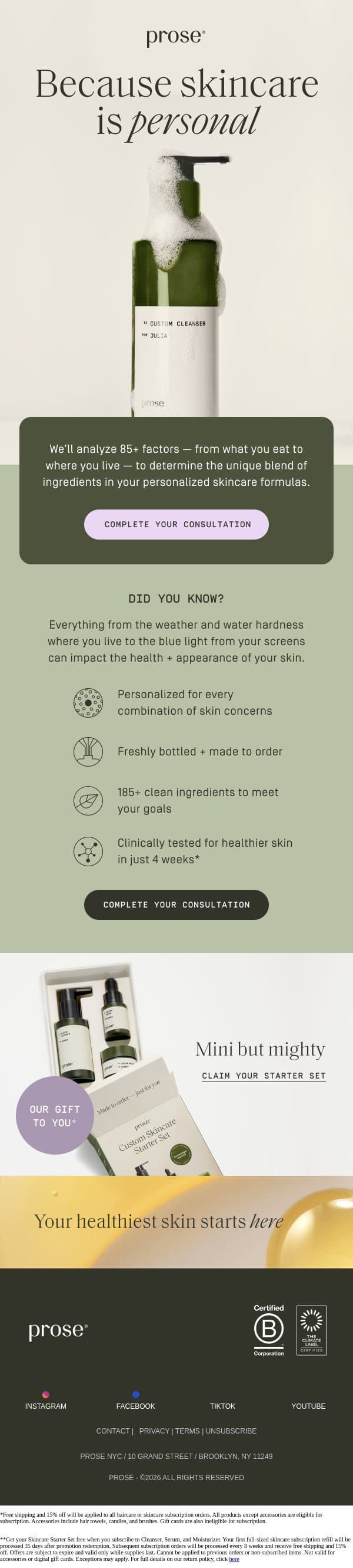 We take skincare personally email from Prose screenshot