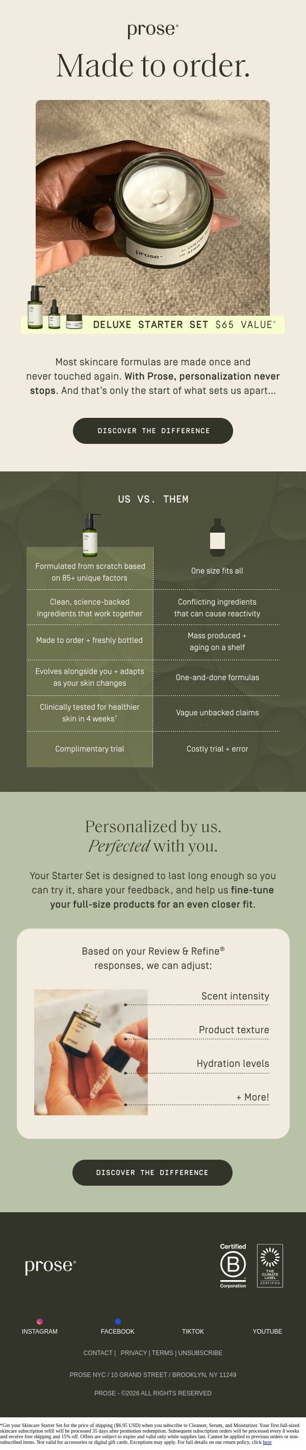 Stop buying skincare built for someone else email from Prose screenshot