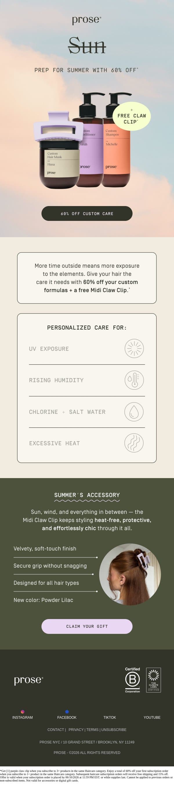 Take 60% your summer routine, email from Prose screenshot