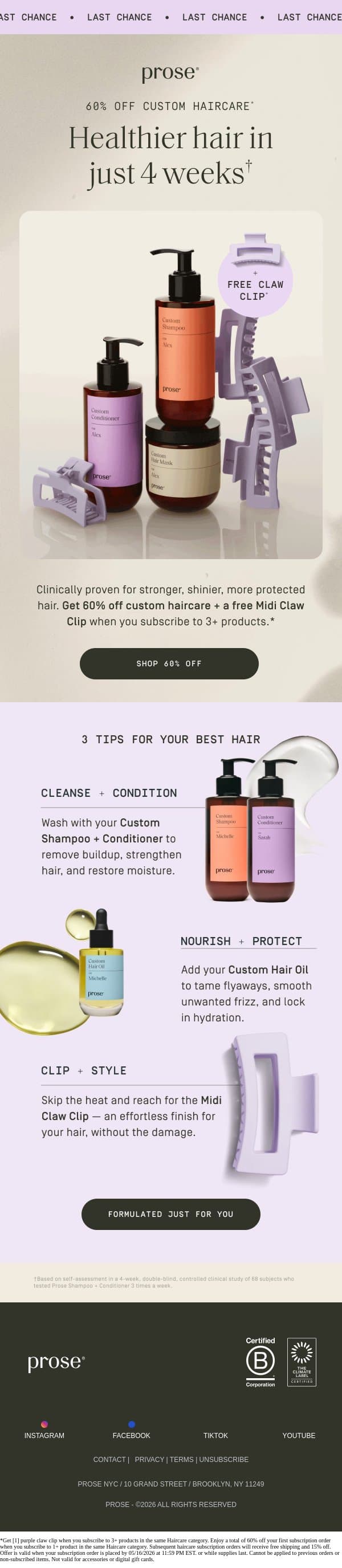 Powder Lilac is going, going… email from Prose screenshot