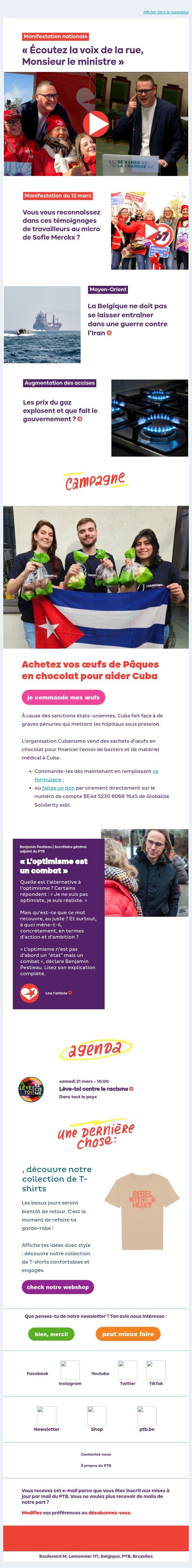 La voix de 100 000 personnes résonne au parlement | Non à l'augmentation des accises sur le gaz email from PTB screenshot
