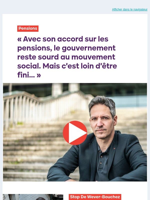 Accord sur les pensions : le mouvement social n'a pas dit son dernier mot | Non à la guerre en Iran email from PTB