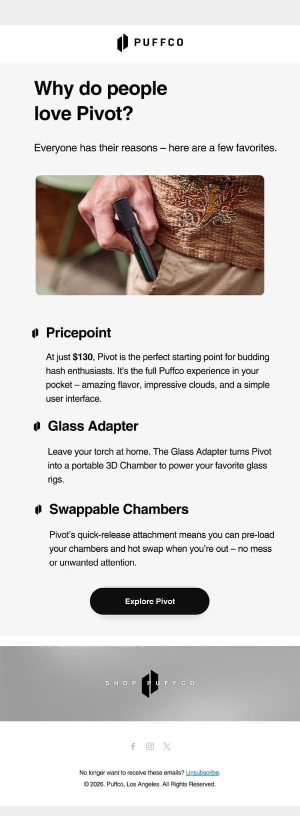 Why do people love the Pivot? email from Puffco screenshot