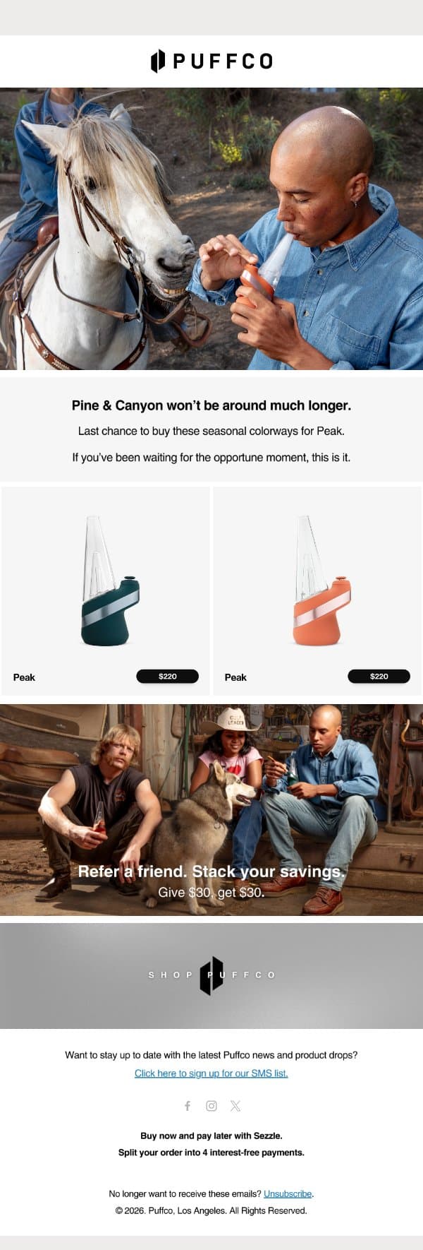 Last call for Pine & Canyon. email from Puffco screenshot