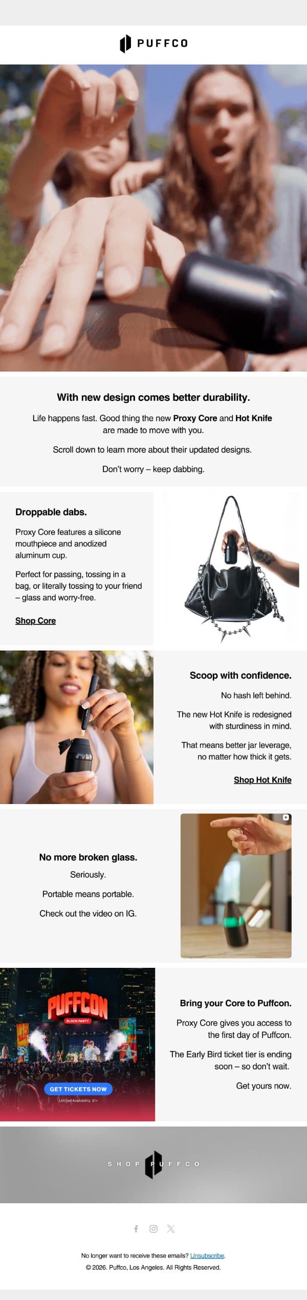 Designed for durability. email from Puffco screenshot