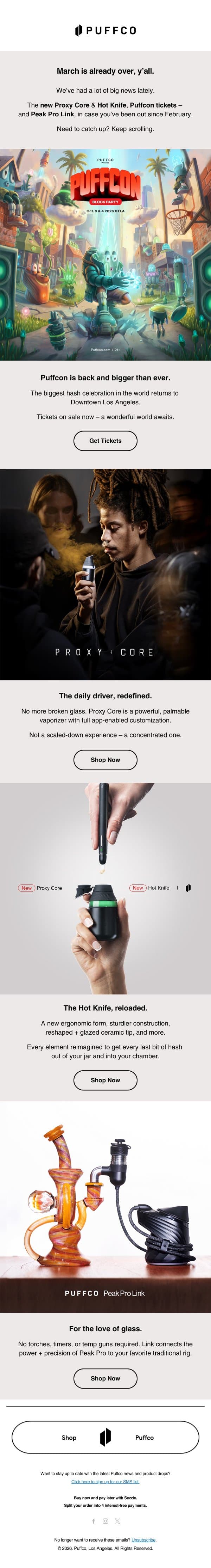 March New & Notable email from Puffco screenshot
