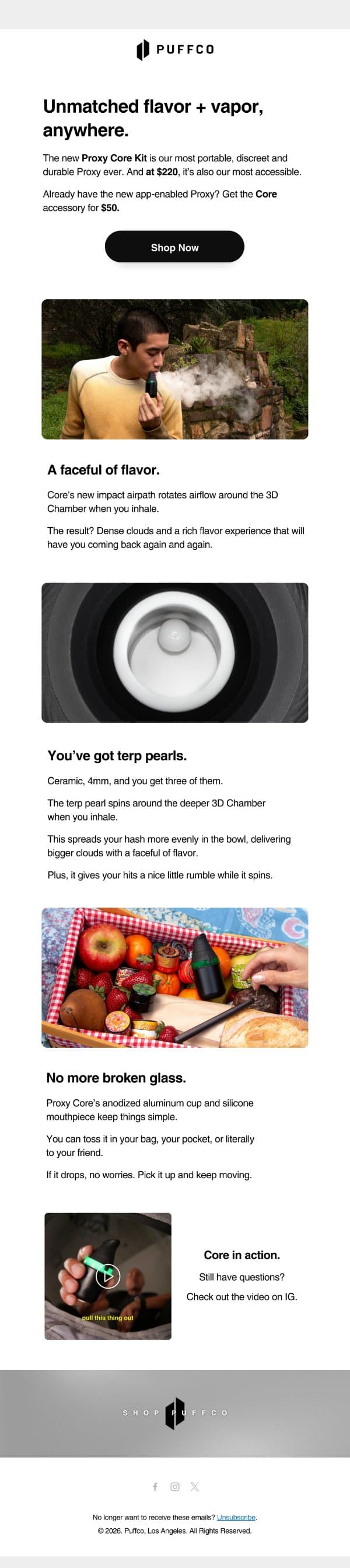 A closer look at Core. email from Puffco screenshot