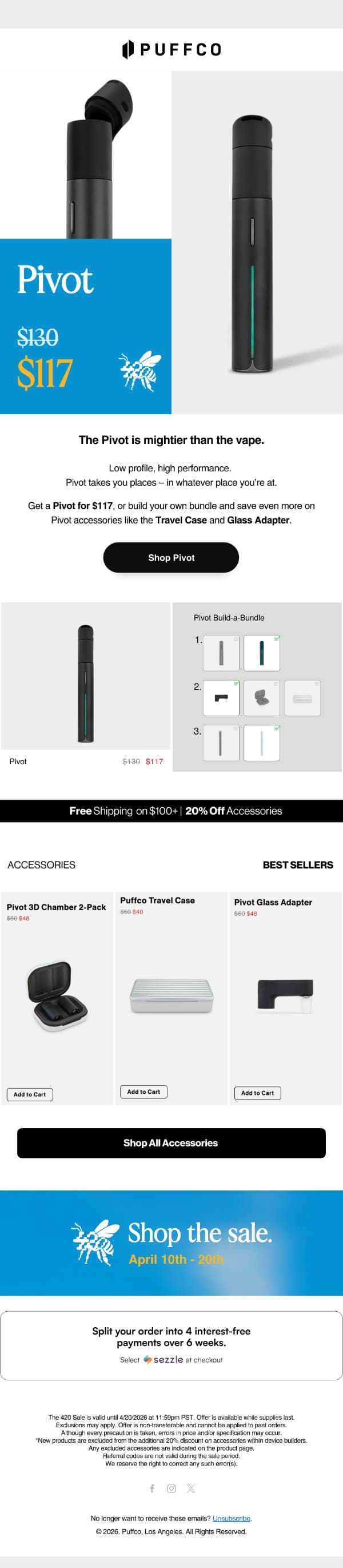 Pivot 420 Deals email from Puffco screenshot