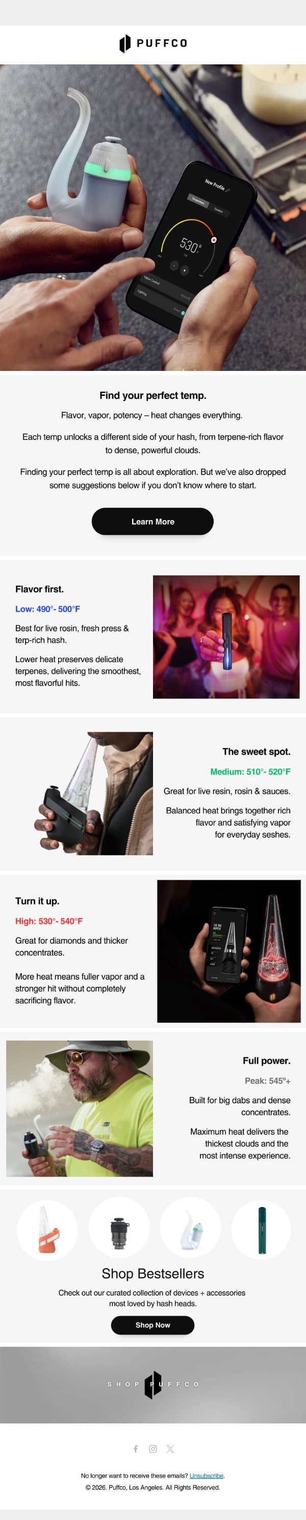 Which temp should you use? email from Puffco screenshot