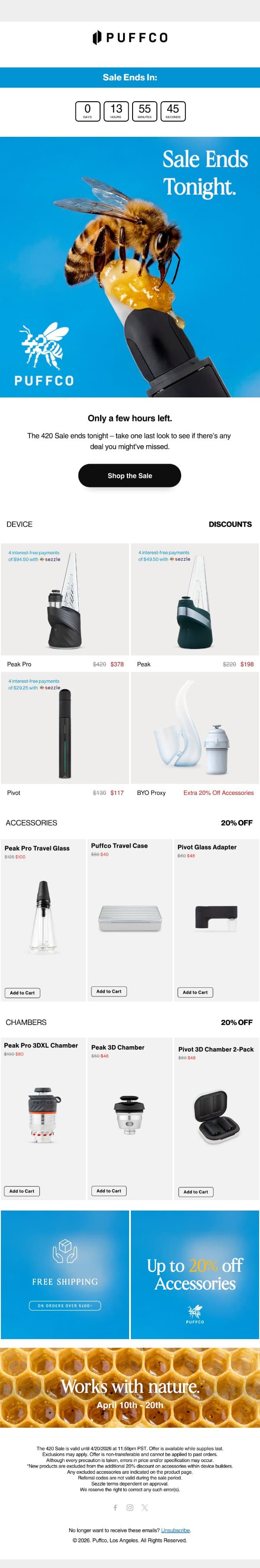 The 420 Sale ends tonight. email from Puffco screenshot
