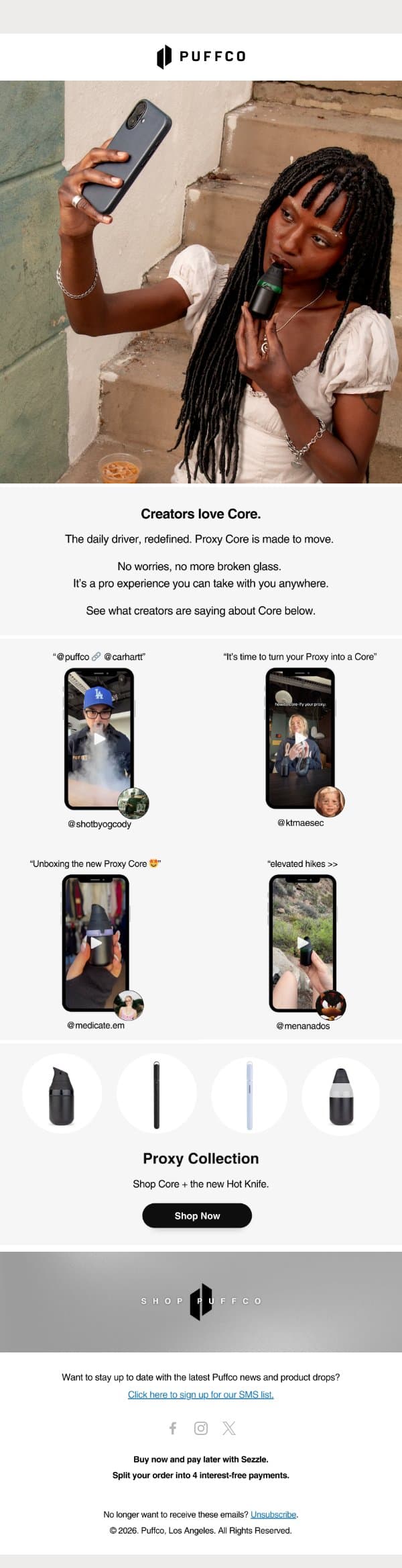 Core is here, and creators are talking. email from Puffco screenshot