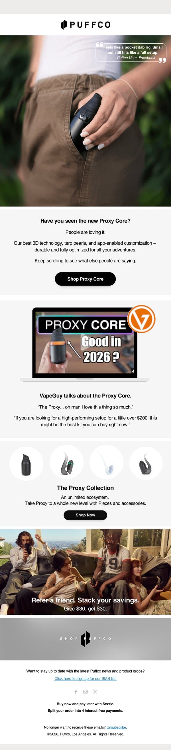 Proxy Core: the reviews are in. email from Puffco screenshot