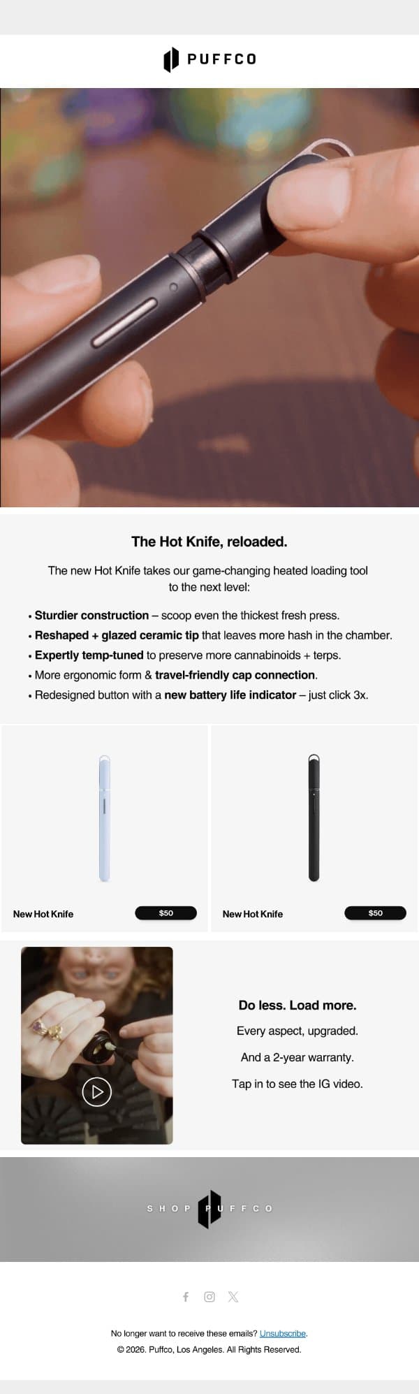 Have you seen the new Hot Knife? email from Puffco screenshot