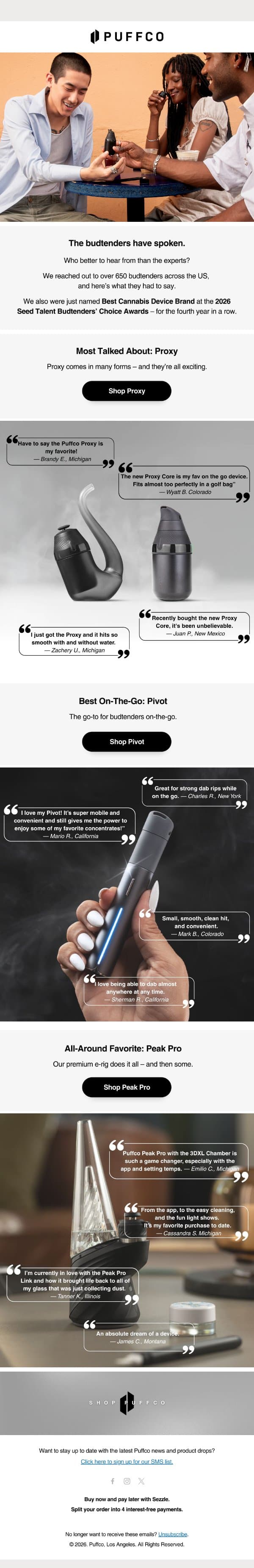 What budtenders really think. email from Puffco screenshot