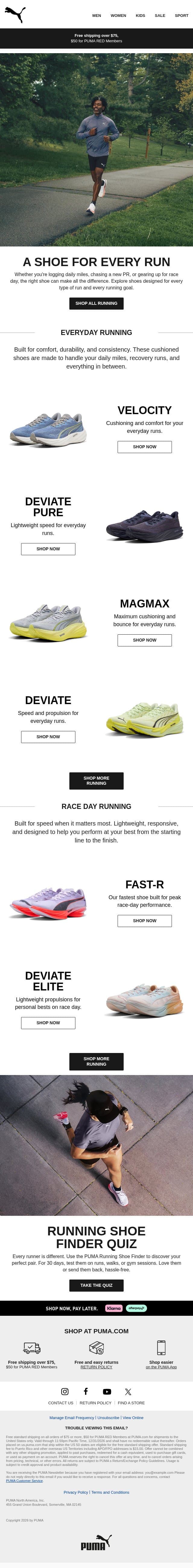 Find Your Perfect Run email from Puma screenshot