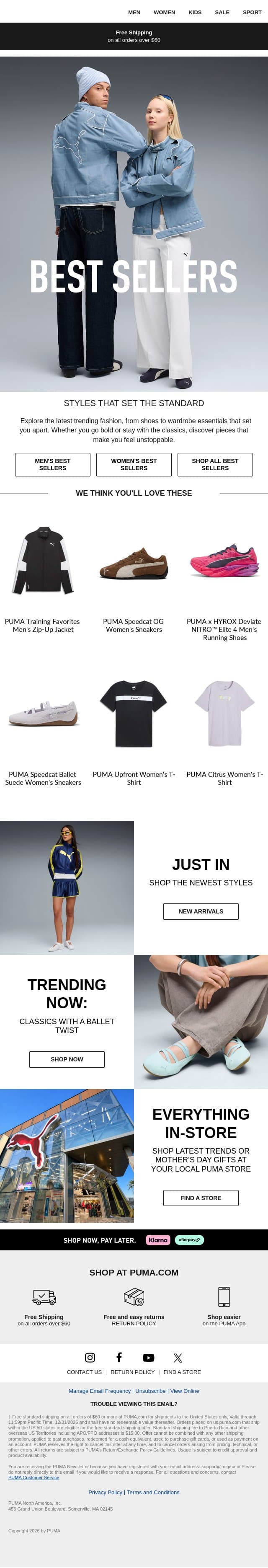 Best Sellers email from Puma screenshot