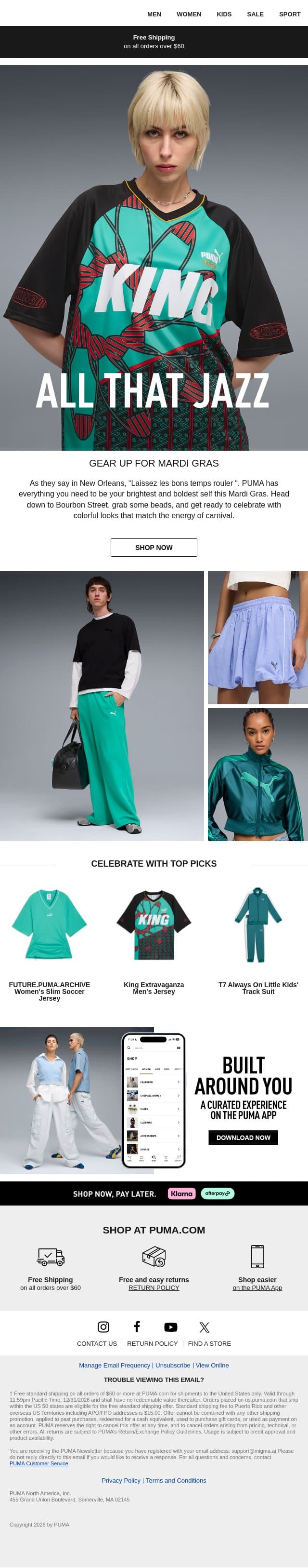 Meet You at Mardi Gras email from Puma screenshot