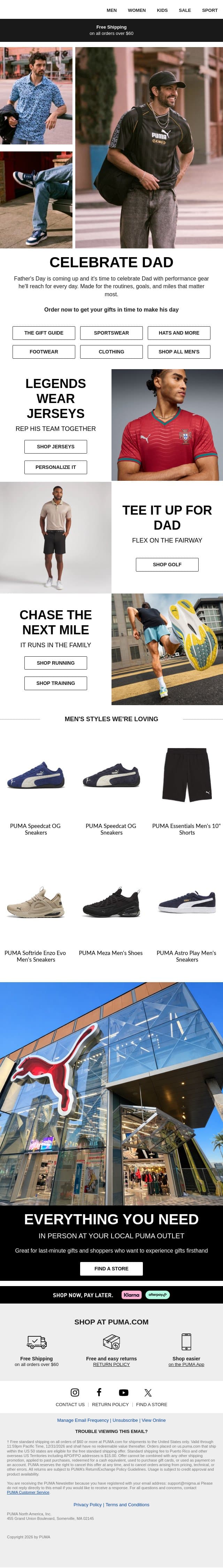 Get Gifts for Dad in Time email from Puma screenshot
