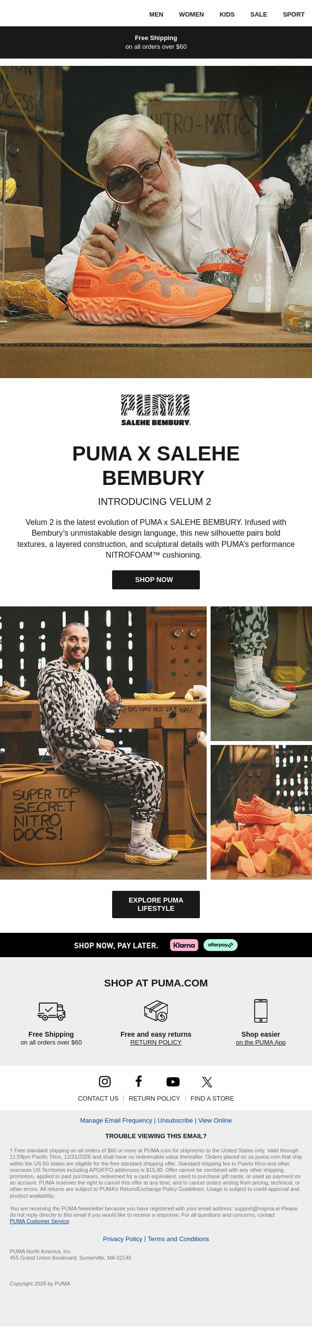 New From PUMA x SALEHE BEMBURY email from Puma screenshot