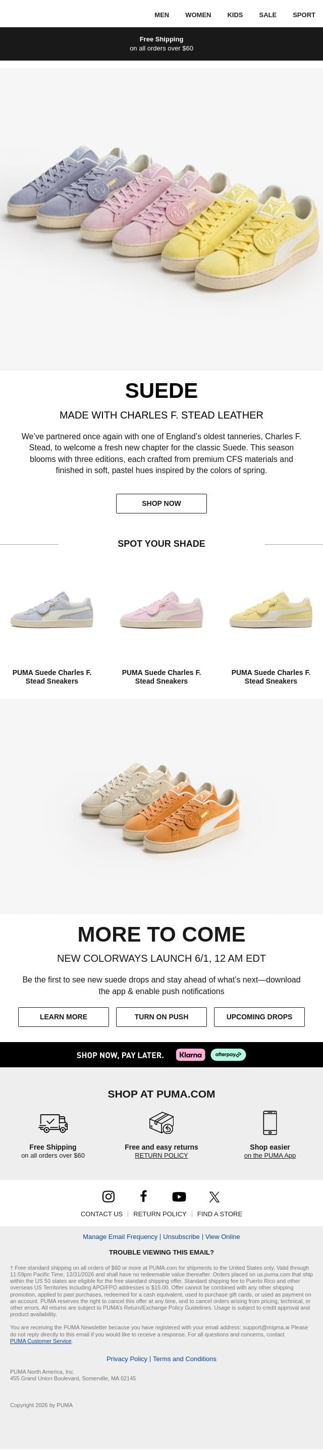 New Suede Shades email from Puma screenshot