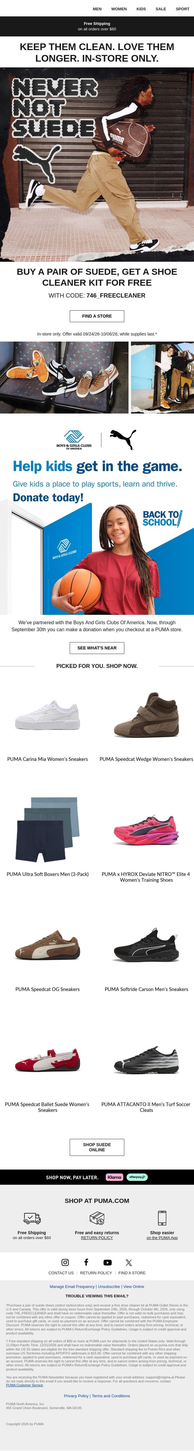 In Store Only: Free Shoe Cleaner Kit email from Puma screenshot