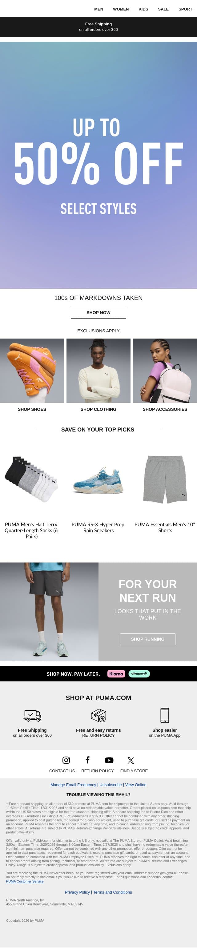Reminder: Take up to 50% Off email from Puma screenshot