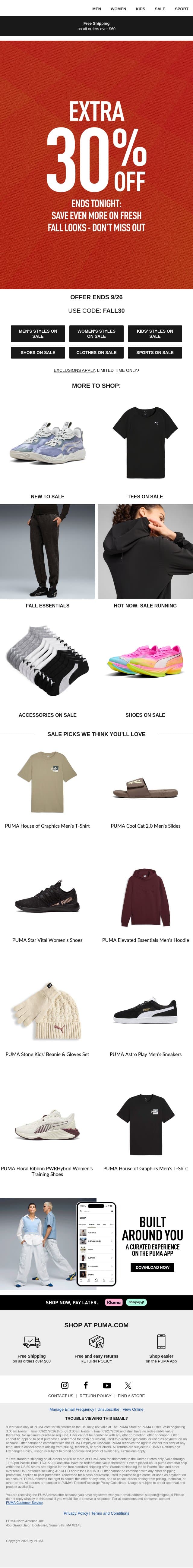 30% Off: Save on Fall Looks email from Puma screenshot