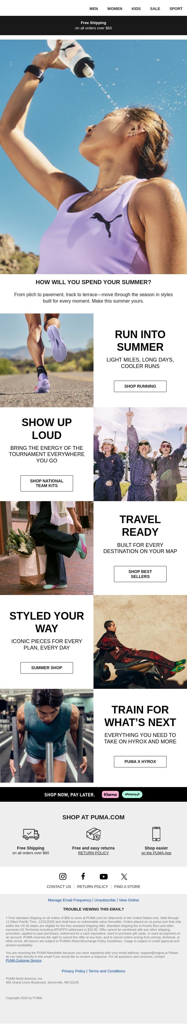 Summer Starts Here email from Puma screenshot