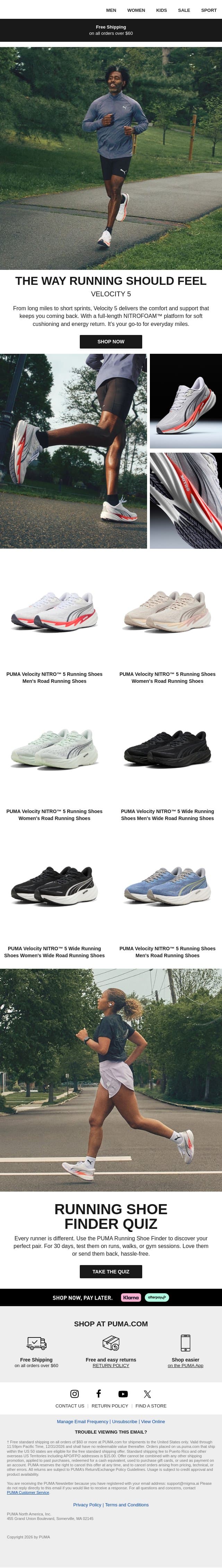 Velocity 5 is Here email from Puma screenshot